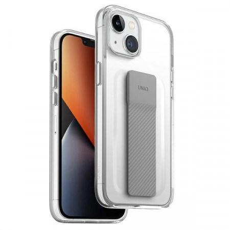 Гръб с лентов държач и каишка UNIQ Heldro с антимикробно покритие - iPhone 14 кристалнопрозрачен