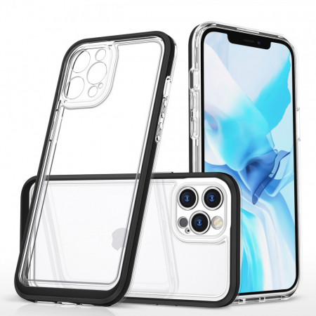 Гръб Clear 3в1 с гел рамка - iPhone 12 Pro Max черен