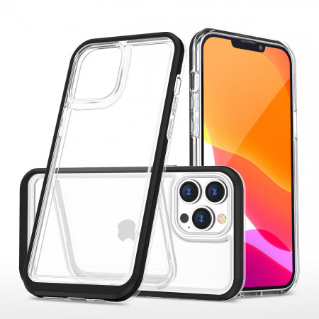 Гръб Clear 3в1 с гел рамка - iPhone 14 Pro Max черен