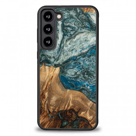 Дървен гръб BEWOOD Unique Wood and Resin - Samsung Galaxy S23+ Planet Earth син / зелен