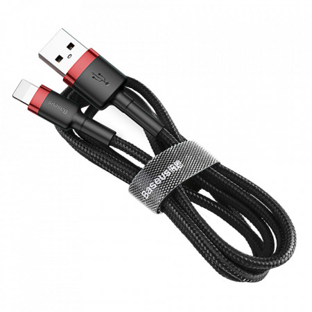 Кабел за зареждане и данни с оплетка BASEUS Cafule USB Type A към Lightning Quick Charge 3.0 2.4A 1m (CALKLF-B19) черен / червен