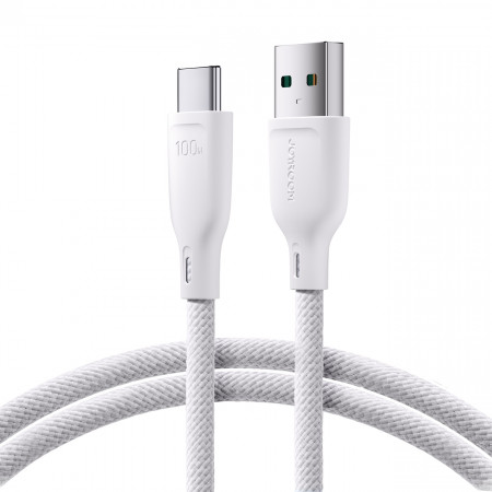 Кабел за зареждане и данни с оплетка JOYROOM Multi-Color SA34-AC6 USB Type A към USB Type C 100W с бързо зареждане 1m бял