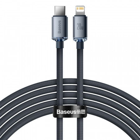Кабел за зареждане и данни BASEUS Crystal Shine USB Type C към Lightning с бързо зареждане 20W 2m черен (CAJY000301)