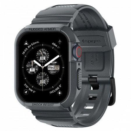 Калъф за корпус с каишка SPIGEN Rugged Armor Pro - Apple Watch 45mm Series 9 / 45mm Series 8 / 45mm Series 7 / 44mm SЕ (2nd gen) / 44mm SE / 44mm Series 6 / 44mm Series 5 / 44mm Series 4 / 42mm Series 3 / 42mm Series 2 тъмносив