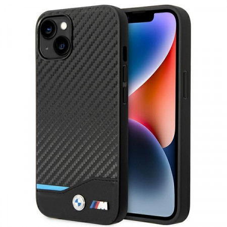 Оригинален гръб от естествена и еко кожа BMW Leather Carbon BMW BMHCP14M22NBCK - iPhone 14 Plus черен