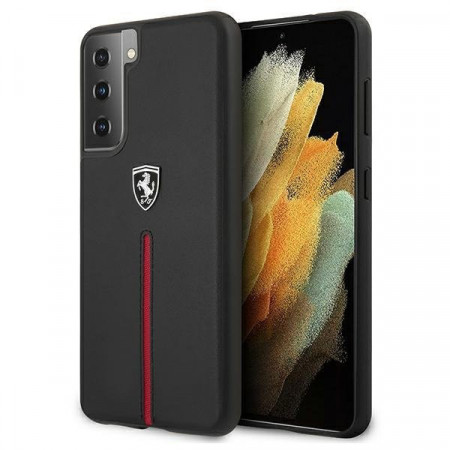 Оригинален гръб от естествена кожа FERRARI Off Track Leather Nylon Stripe FEOSIHCS21 5GSBK - Samsung Galaxy S21 5G черен
