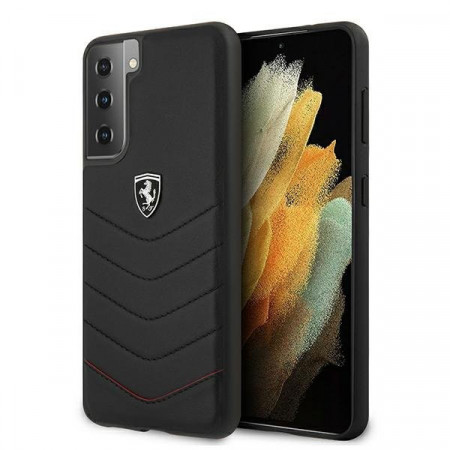 Оригинален гръб от естествена кожа FERRARI Off Track Quilted FEHQUHCS21MBK - Samsung Galaxy S21+ 5G черен