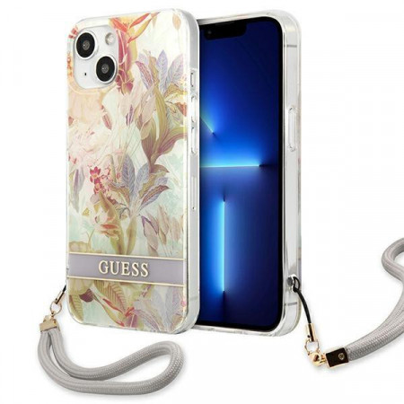 Оригинален гръб с връзка GUESS Flower GUHCP13SHFLSU - iPhone 13 mini лилав