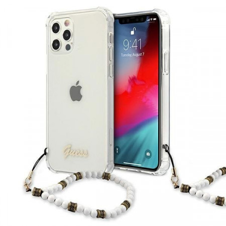 Оригинален гръб с гривна GUESS White Pearl GUHCP12LKPSWH - iPhone 12 Pro Max прозрачен