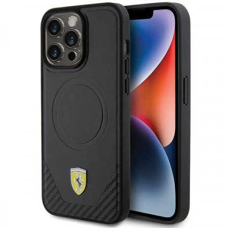 Оригинален гръб FERRARI Carbon Metal Logo MagSafe - iPhone 15 Pro Max черен