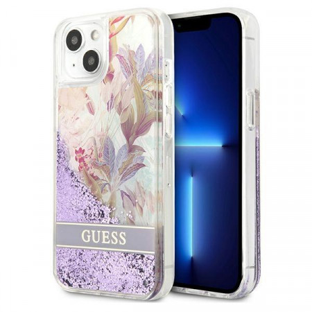 Оригинален гръб GUESS Flower Liquid Glitter GUHCP13SLFLSU - iPhone 13 mini лилав