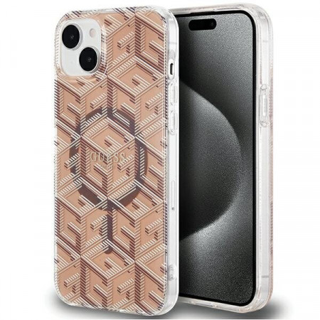 Оригинален гръб GUESS IML GCube MagSafe - iPhone 15 Plus / 14 Plus кафяв