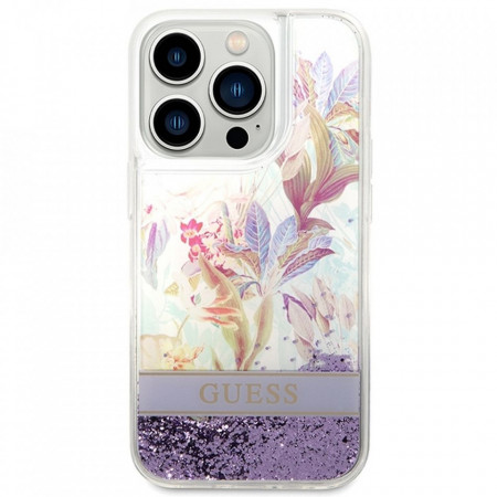 Оригинален гръб GUESS Liquid Glitter Flower GUHCP14LLFLSU - iPhone 14 Pro лилав