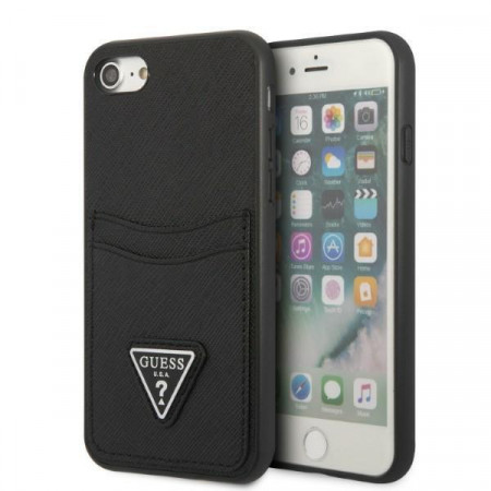 Оригинален гръб GUESS Saffiano Triangle Logo Cardslot GUHCI8PSATPK с външен джоб - iPhone 7 / 8 / SE (2nd gen) / SE (3rd gen) черен