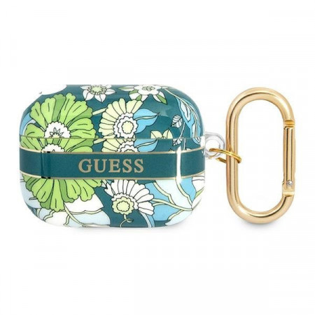 Оригинален калъф за слушалки GUESS Flower Strap GUAPHHFLN - AirPods Pro зелен