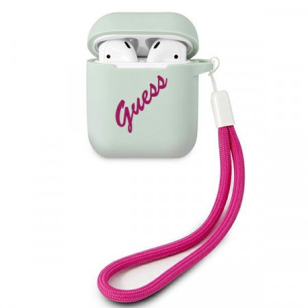 Оригинален калъф за слушалки GUESS Silicone Vintage GUACA2LSVSBF - AirPods син / циклама