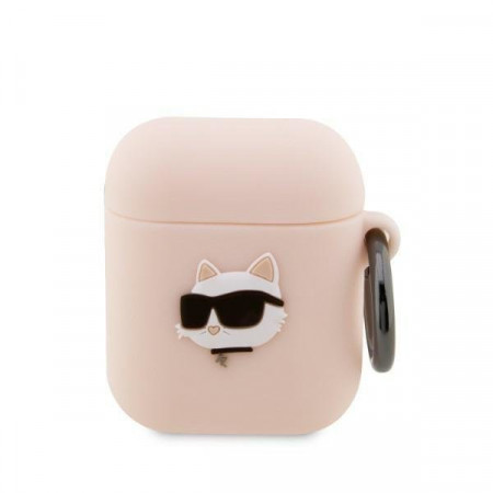 Оригинален калъф за слушалки Karl LAGERFELD Silicone Choupette Head 3D KLA2RUNCHP - AirPods 1 / 2 розов