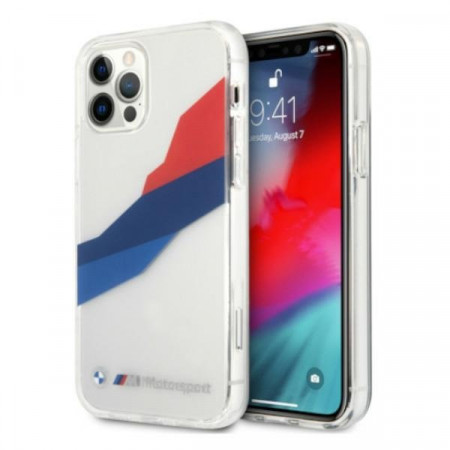 Оригинален твърд гръб BMW Motorsport Tricolor BMHCP12LSKTGT - iPhone 12 Pro Max прозрачен с лента