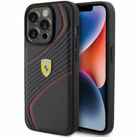 Оригинален твърд гръб FERRARI Twist Metal Logo - iPhone 15 Pro черен