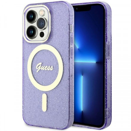Оригинален твърд гръб GUESS Glitter Gold MagSafe GUHMP14LHCMCGU - iPhone 14 Pro лилав