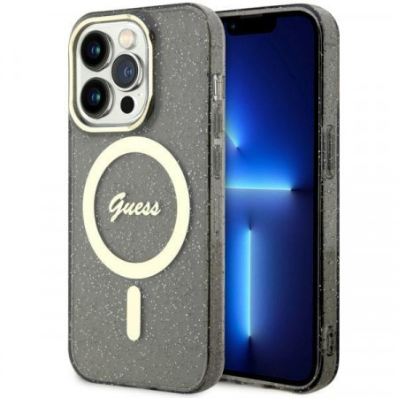 Оригинален твърд гръб GUESS Glitter Gold MagSafe GUHMP14XHCMCGK - iPhone 14 Pro Max черен