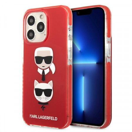Оригинален твърд гръб KARL LAGERFELD Karl & Choupette Head KLHCP13LTPE2TR - iPhone 13 Pro червен