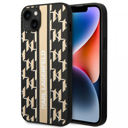 Оригинален твърд гръб KARL LAGERFELD Monogram Stripe KLHCP14MPGKLSKW - iPhone 14 Plus кафяв