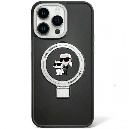 Оригинален твърд гръб KARL LAGERFELD Ring Stand Karl & Choupette MagSafe KLHMP15SHMRSKCK - iPhone 15 черен