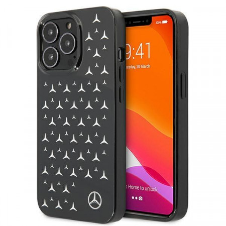 Оригинален твърд гръб MERCEDES Stars MEHCP13XESPBK - iPhone 13 Pro Max сребрист / черен