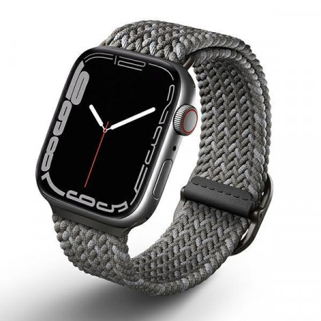 Плетена каишка за часовник UNIQ Aspen - Apple Watch 45mm Series 7 / 44mm SE / 44mm Series 6 / 44mm Series 5 / 44mm Series 4 / 42mm Series 3 / 42mm Series 2 / 42mm (1st gen) каменно сив