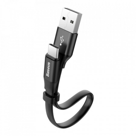 Плосък кабел за зареждане и данни със закопчалка BASEUS Nimble USB Type A към USB Type C 2A 0.23m (CATMBJ-01) черен