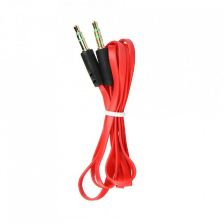 Плосък AUX кабел 3.5mm жак / 3.5mm жак червен