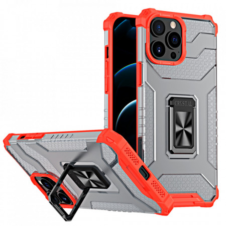 Подсилен гръб със стойка Crystal Ring - iPhone 12 Pro Max червен