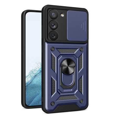 Подсилен гръб Hybrid Armor Camshield с подвижно покритие за камерата и стойка - Samsung Galaxy S23 син
