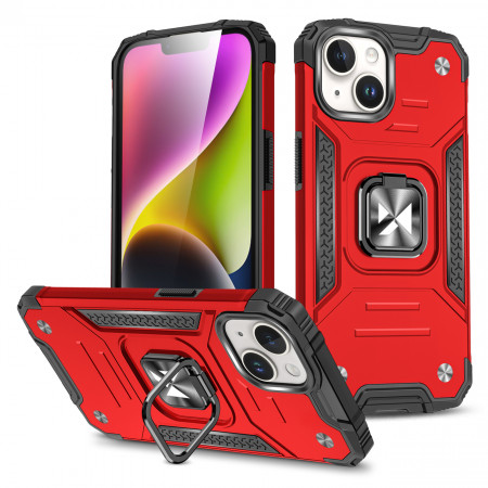 Подсилен гръб WOZINSKY Ring Armor със стойка - iPhone 15 Plus червен