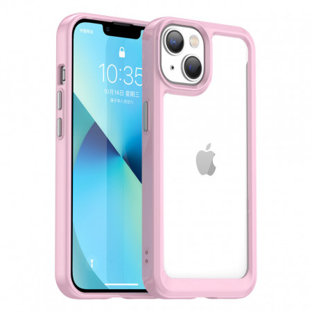 Прозрачен гръб с гел рамка Outer Space - iPhone 14 Plus розов