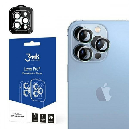 Стъклен протектор за камера с алуминиева рамка и рамка за поставяне 3mk Lens Protection Pro - iPhone 13 Pro / 13 Pro Max прозрачен