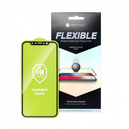5D Full Glue гъвкав протектор с пълно покритие BESTSUIT Flexible - iPhone 14 Pro с черна рамка