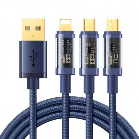Joyroom 3in1 USB кабел - USB Type C / Lightning / micro USB 3.5 A 1.2m blue (S-1T3015A5)
