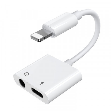 Адаптер за слушалки JOYROOM Lightning към мини жак 3.5mm / Lightning за зареждане (S-Y104) бял