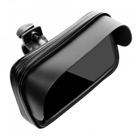 Водоустойчив калъф с цип и сенник със стойка за телефон за колело 4.8" - 5.5" черен