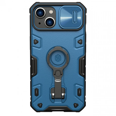 Гръб с подвижно покритие за камерата и ринг държач NILLKIN CamShield Armor Pro MagSafe - iPhone 14 Plus син
