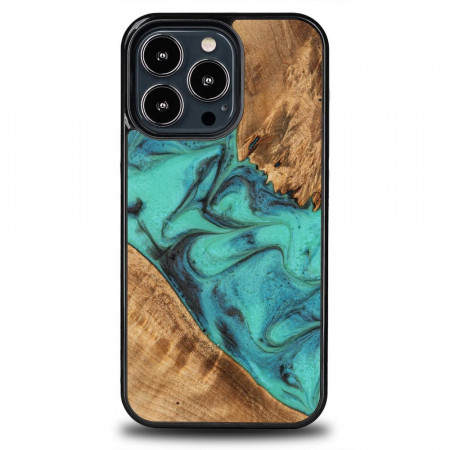 Дървен гръб BEWOOD Unique Wood and Resin - iPhone 13 Pro Тurquoise тюркоаз / черен