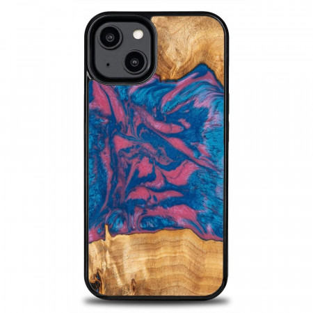 Дървен гръб BEWOOD Unique Wood and Resin - iPhone 14 Vegas розов / син