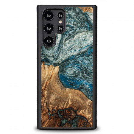 Дървен гръб BEWOOD Unique Wood and Resin - Samsung Galaxy S22 Ultra Planet Earth син / зелен