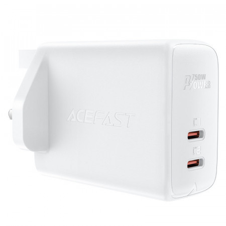 Зарядно за стена (UK стандарт) ACEFAST GaN 50W 2x USB Type C PPS PD Q3 3.0 AFC FCP (A32) бяло