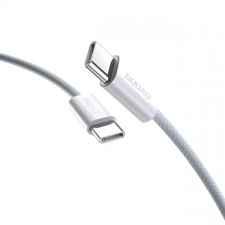Кабел за зареждане и данни с оплетка DUDAO USB Type C към USB Type C 1m Power Delivery 60W бял