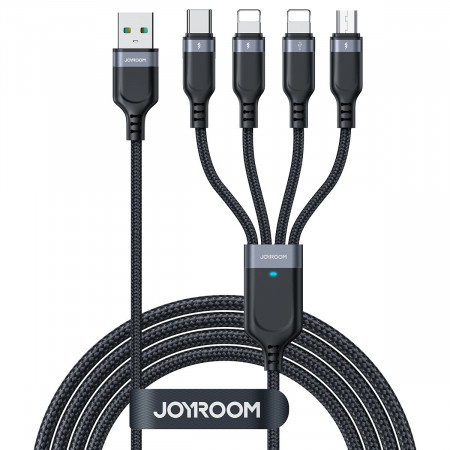Кабел за зареждане и данни с оплетка JOYROOM 4in1 USB Type A към USB Type C / 2x Lightning / Micro USB 1.2m S-1T4018A18 черен