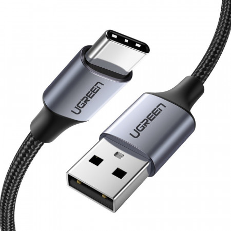 Кабел за зареждане и данни с оплетка UGREEN USB Type A към USB Type C с бързо зареждане 3.0 3A 1m сив (60126)