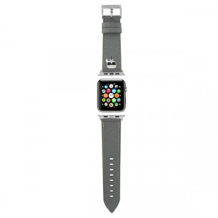 Каишка от еко кожа KARL LAGERFELD KLAWLOKHG Saffiano Karl Heads - Apple Watch 45mm Series 9 / 45mm Series 8 / 45mm Series 7 / 44mm SЕ (2nd gen) / 44mm SE / 44mm Series 6 / 44mm Series 5 / 44mm Series 4 / 42mm Series 3 / 42mm Series 2 сребрист